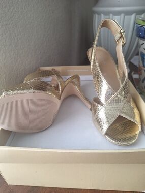 Gold Metallic Crisscross New Slingback Heels
